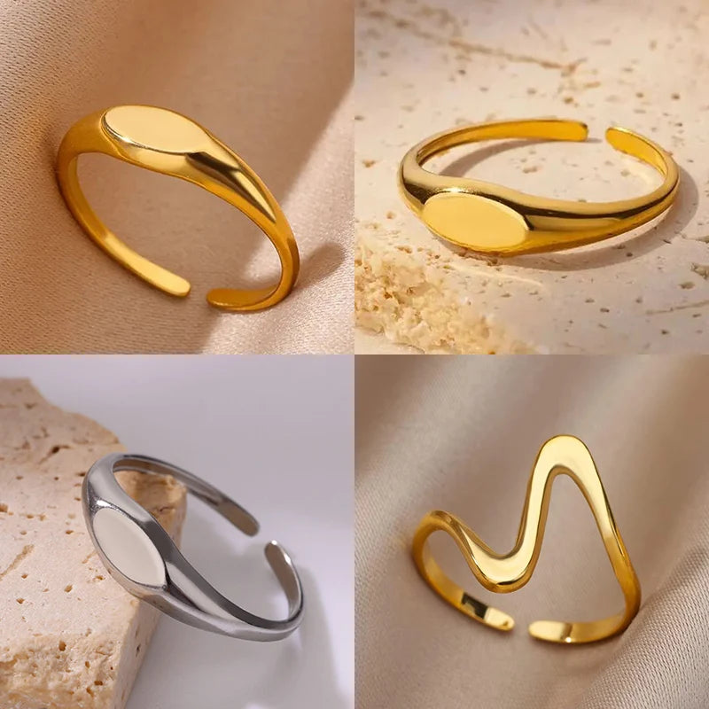 Modische ovale Ringe für Damen, goldfarben, Edelstahl, geometrischer offener Ring, Hochzeit, Statement-Schmuck, Trendgeschenk 2024 für die beste Freundin