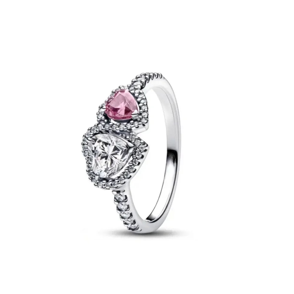 925er Silber Herz-Stein-Ring Neu Heiß Verkaufend Rosa Weiße Ringe Geeignet für jeden Anlass Passendes DIY Geburtstagsgeschenk