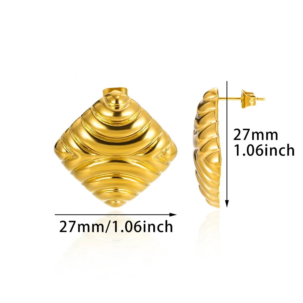 Temperament Quadratische Textur Ohrringe für Frauen Edelstahl Goldfarbe Persönlichkeit Trend Ohrstecker Modeschmuck Exquisit