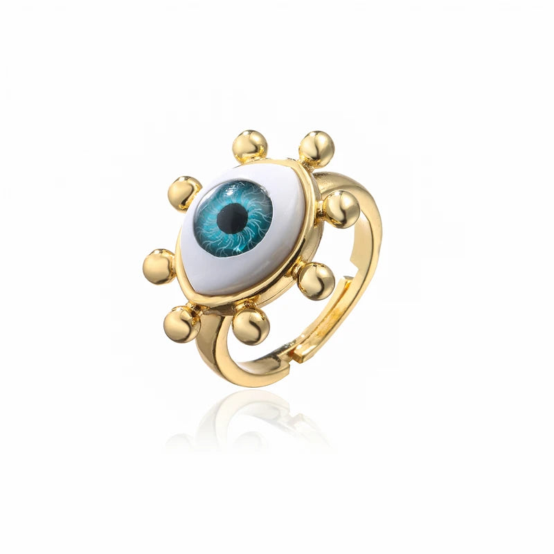 NEWBUY 2024 Mode Goldfarbe Kupfer Hochzeitsschmuck AAA CZ Böses Auge Design Offener Ring Für Frauen Mädchen Verlobungsgeschenk
