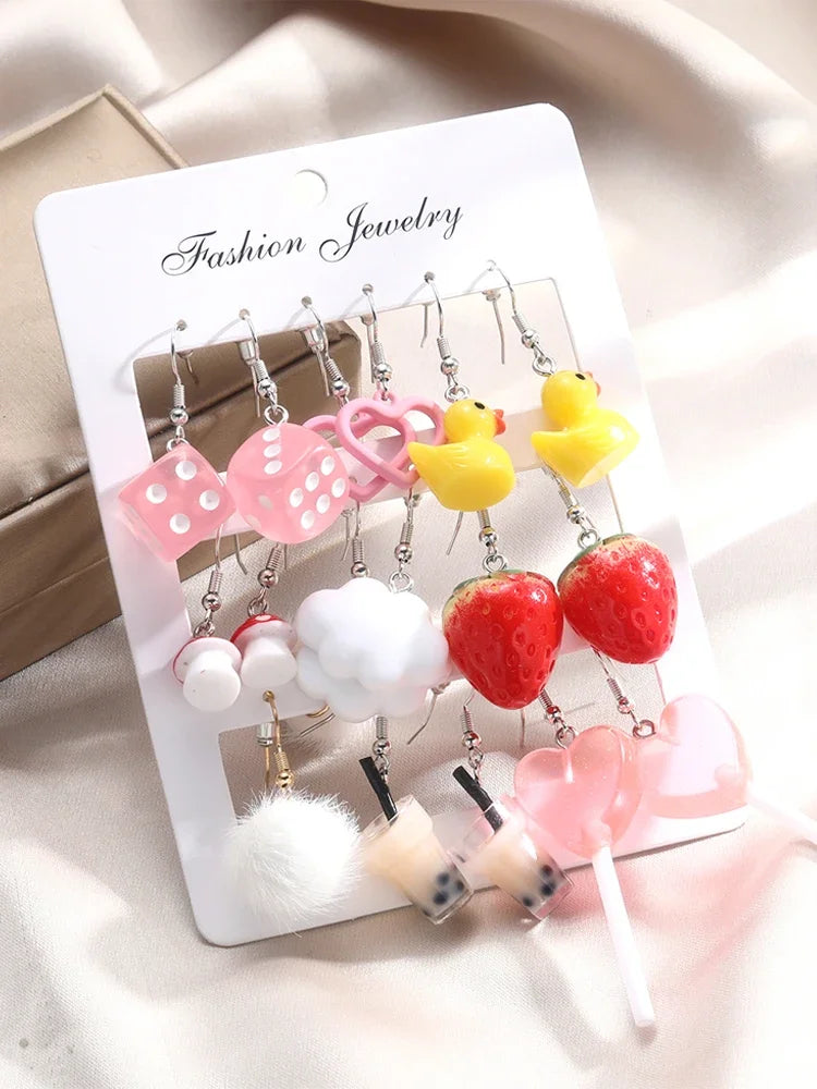 Cartoon Tier Ohrringe Set für Frauen Neue Y2K Mädchen Niedliche Bunte Geometrische Acryl Ente Liebe Drop Ohrringe Trendy Schmuck Geschenke