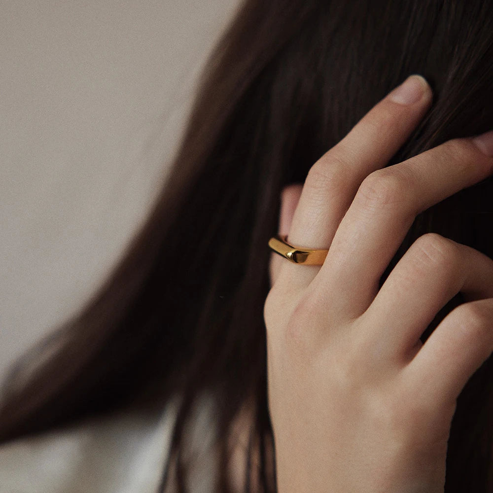 SUNIBI Stainless Steel Ring for Women 5mm Gold Color Custom Lover Couple Rings Gift Fashion Jewelry Wholesale/Dropshipping