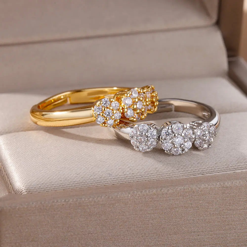 Zirkon Blumenform Ringe für Frauen Edelstahl Offener Ring Mode Koreanischer Neuer Hochzeitsschmuck Geschenk
