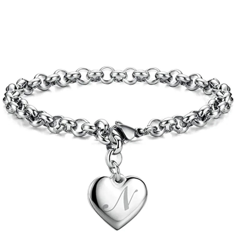 925 Sterling Silber Fein 26 Buchstaben Damen Herren Kette Armband Anhänger Herz Süß Hochzeit Persönlichkeit Schmuck Damen Geschenk Party 20cm