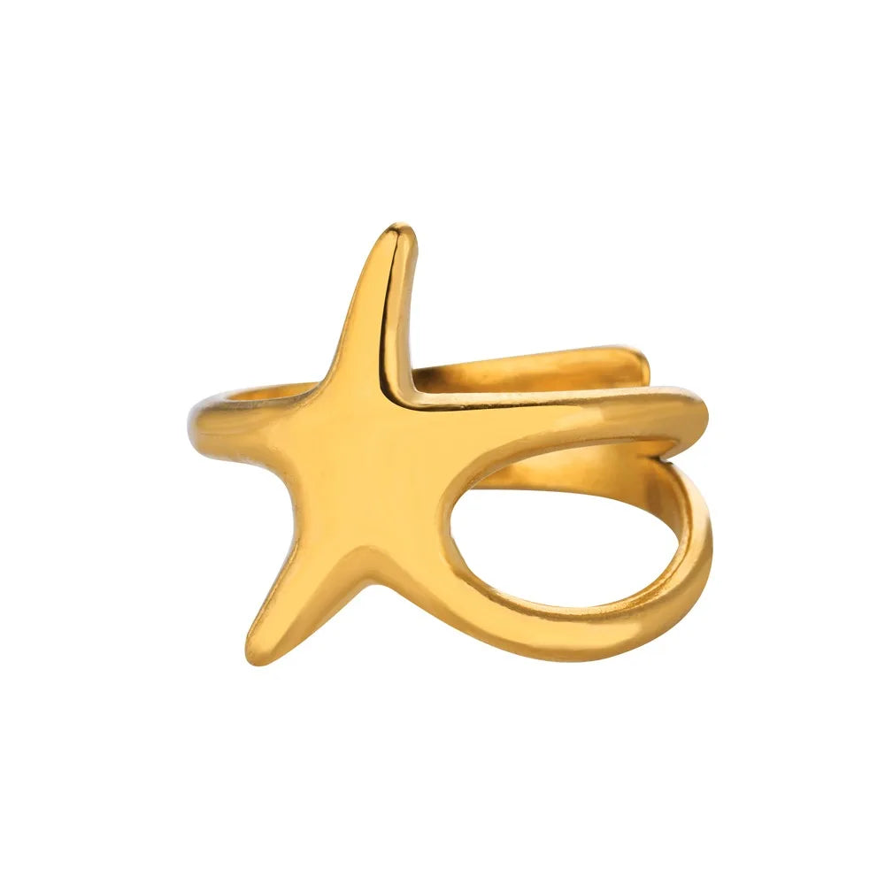 Anillos abiertos de acero inoxidable con forma de estrella de mar para mujer, color dorado, geométricos, ajustables, para bodas, fiestas, moda, regalo, anillos