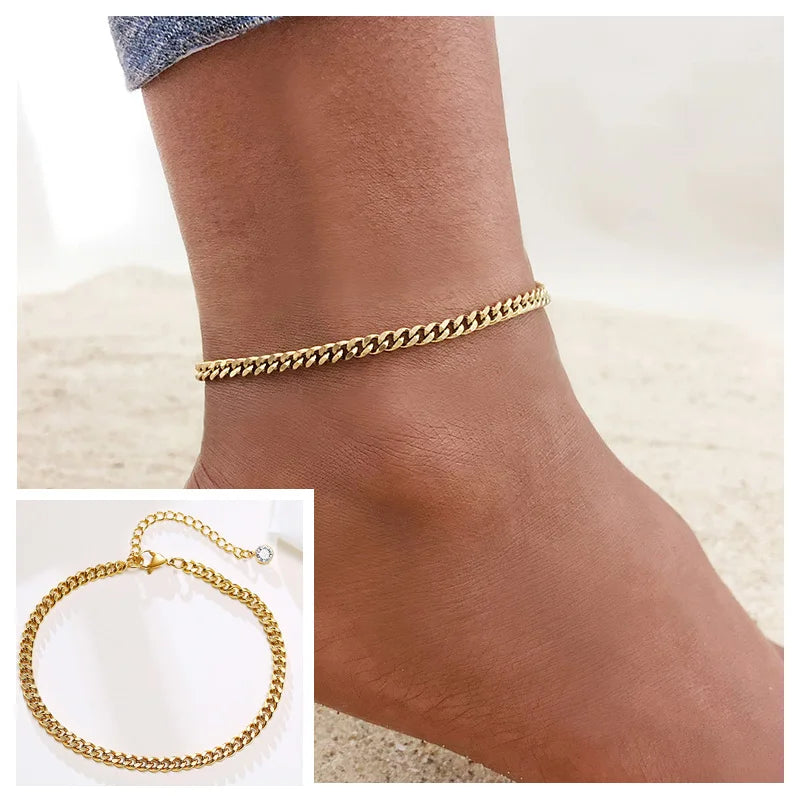 Schlangenketten-Fußkettchen für Damen und Mädchen, verstellbar, Sommer-Strand-Fußkettchen, Armband, Muttertagsgeschenke, Edelstahl, nicht allergisch