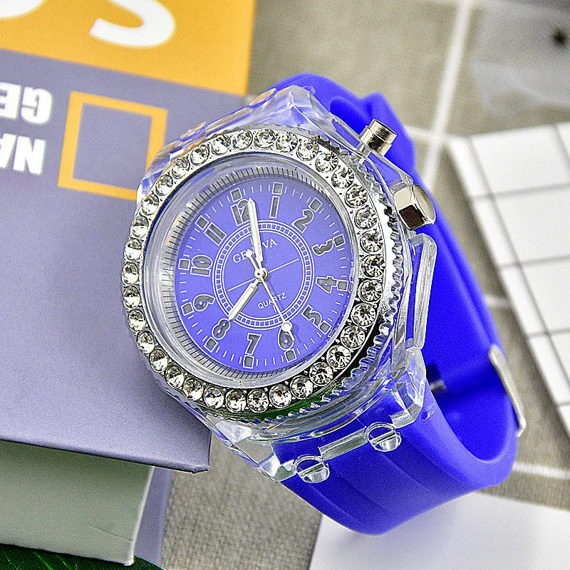 Leuchtende Quarzuhr für Frauen Persönlichkeit Strass Led Mode Genf Männliche und Weibliche Studenten Paar Gelee Armbanduhren