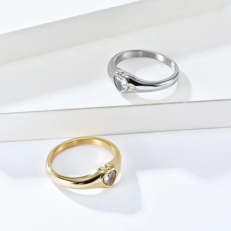 Edelstahl Herz Zirkonia Solitär Ring Ehering für Frauen Mädchen Größe 5-10