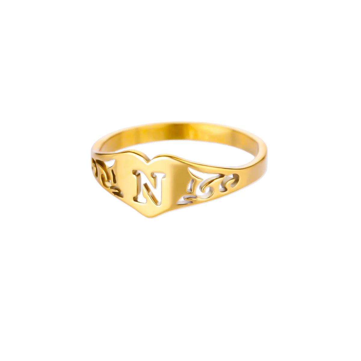 Anillos de corazón con letras iniciales huecas de moda para mujer, color dorado, acero inoxidable, anillo con letras de la A a la Z, regalo de joyería estética para boda