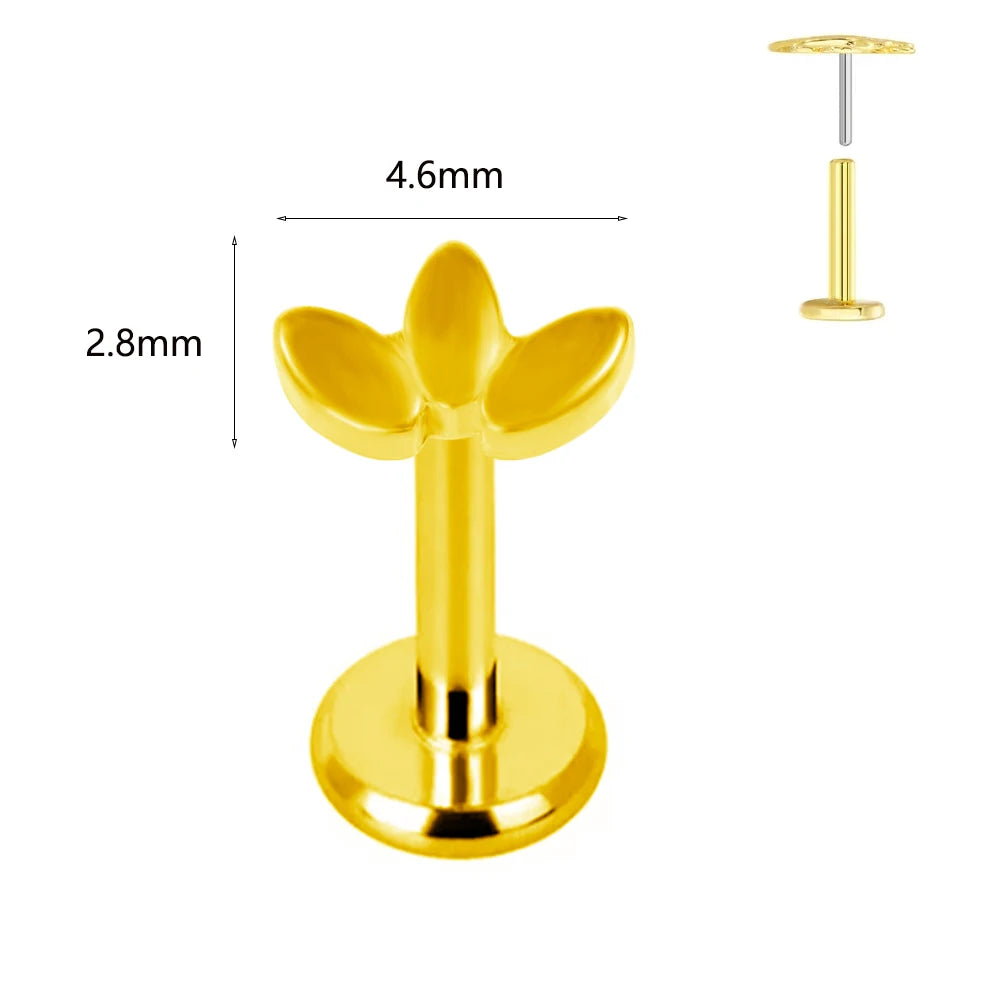 ASTM F136 G23 Titan Labret Piercing Seestern Ohrstecker Biene Blatt Push-In CZ Gewindeloser Knorpel 16/18/20G Körperschmuck