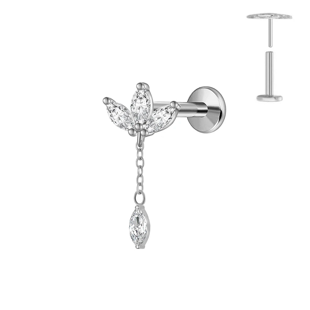ASTM F136 G23 Titan Horse Eye Zirkon Krone Quaste Piercing Flacher Ohrring Knorpelkette Push-In Labret Stecker