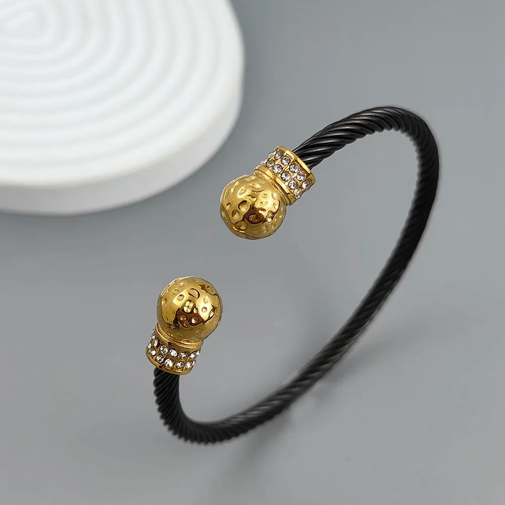 Gedrehtes Doppelkugel Zirkonia Edelstahl vergoldet 18K Armband, hochwertige wasserdichte Silber Schmuck, Paargeschenk