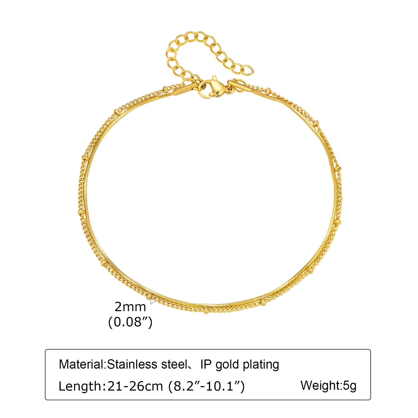 Fußkettchen Armband für Beine aus Edelstahl, wasserdicht, verstellbar, Strandperlen, Kugel, kubanische Gliederkette, Sommer, Boho-Fußschmuck für Damen