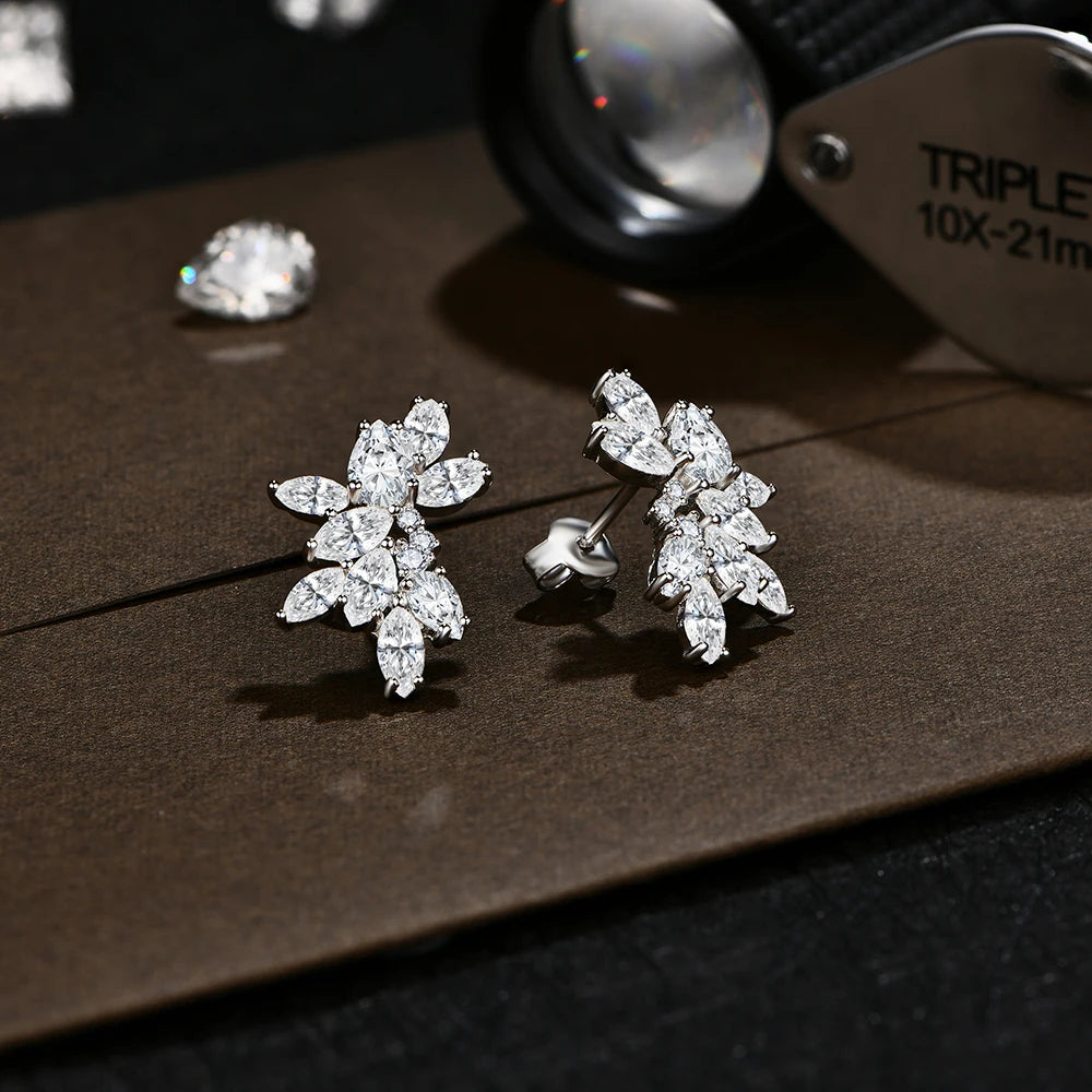 MINTYBOX Pendientes de racimo de moissanita con diamantes, de plata de ley 925 maciza chapada en oro de 18 quilates para mujer, para boda, compromiso, joyería de lujo