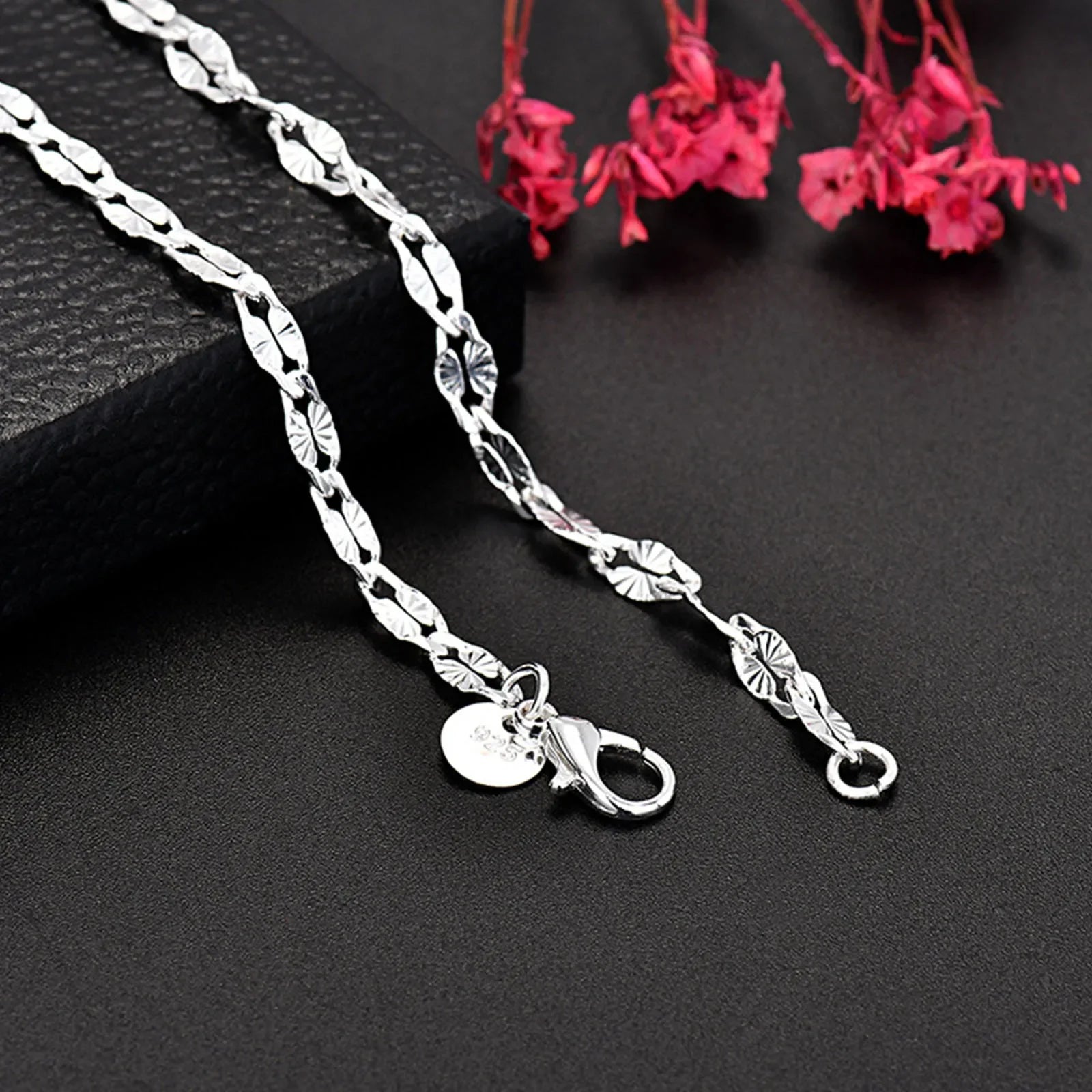 Cadenas planas de plata fina 925 para hombre y mujer, para bodas, fiestas, joyas, regalos de Navidad, 45-75 cm