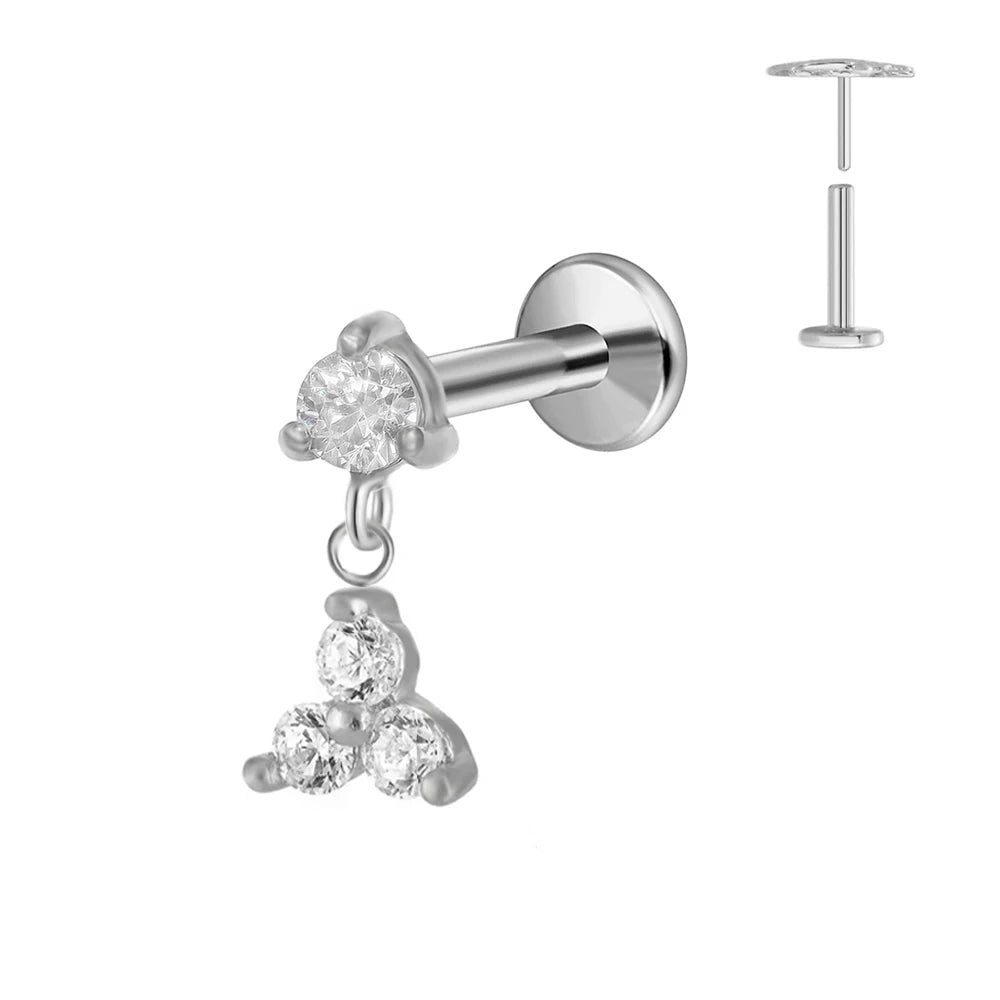 ASTM F136 G23 Titan Blumen Mond Stern Labret Piercing Push In Ohrringe Tragus Threadless Flat Back Piercing Körperschmuck