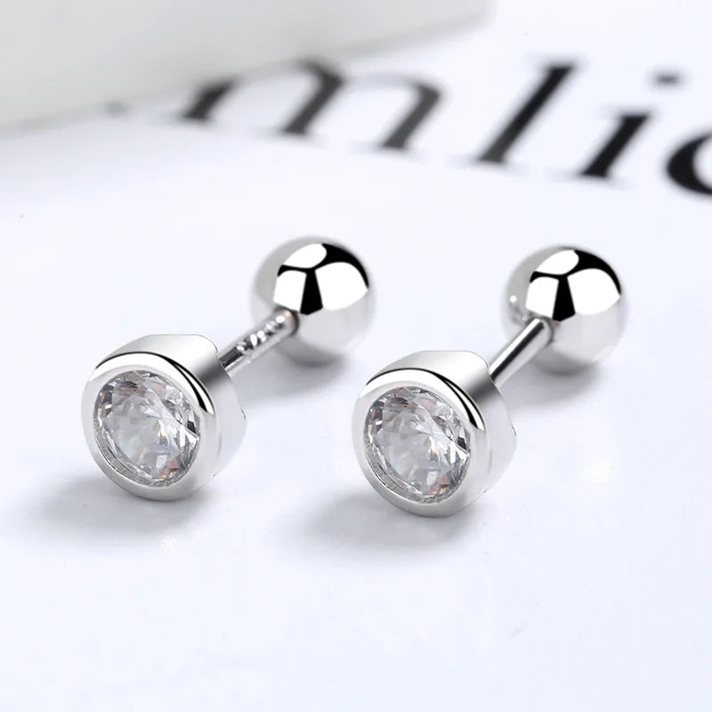 Pendientes de tuerca de plata esterlina 925 con circonitas redondas, pendientes de tuerca giratorios para mujer, sencillos y a la moda