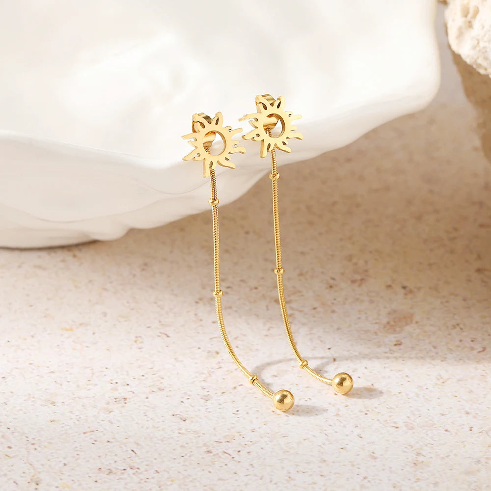 Edelstahl-Ohrringe Klassischer Sonnen-Totem Lange Schlangenkette Ohrstecker Für Frauen Schmuck Mode Beliebte Freundesgeschenke