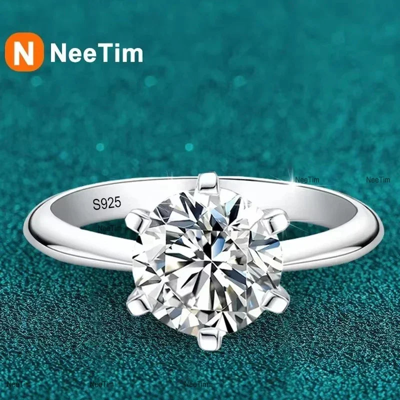 NeeTim Anillo de Moissanita de 1-5CT Anillo de Solitario de Diamante de Laboratorio para Mujer Anillo de Compromiso de Plata S925 Joyería de Boda Certificado