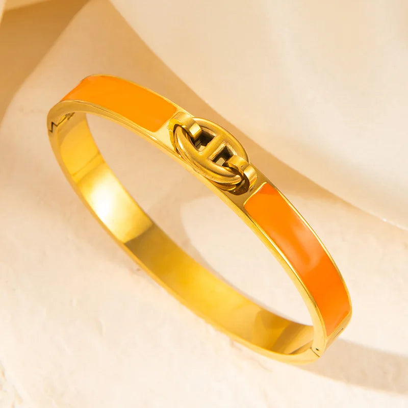 1PCS H-förmiges Schweinenasenarmband Edelstahl Modisch und vielseitig Emaille-Tropfen-Gummiarmband Damenschmuck