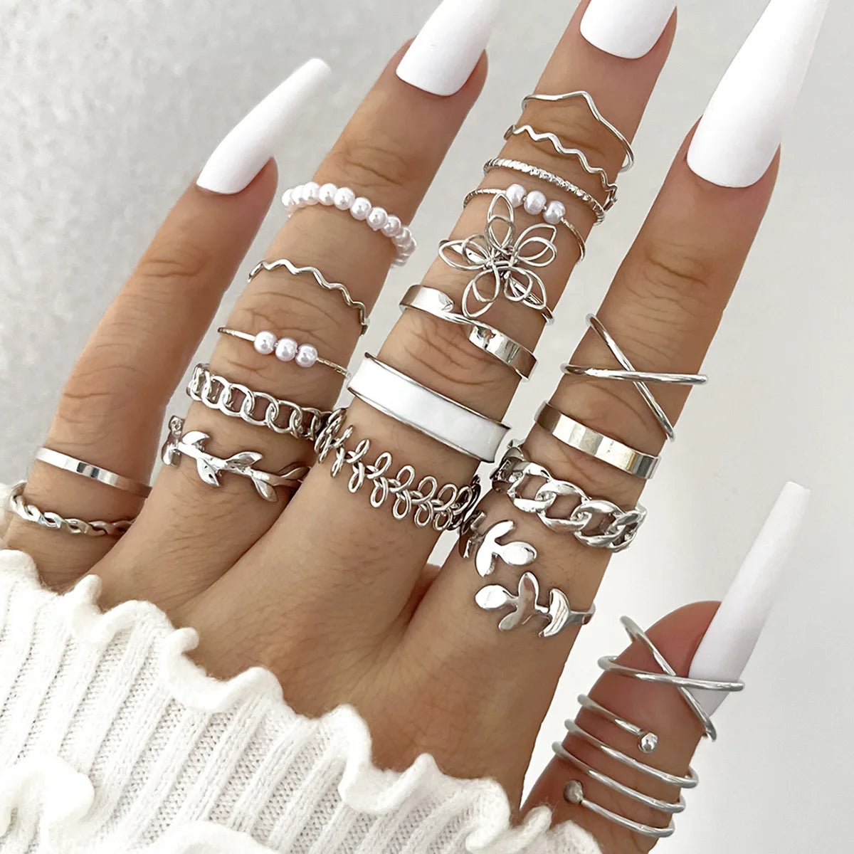 Mode Einfache Welle Gelenkringe Set für Frauen Kristall Herz Form Gold Silber Farbe Ring Weiblicher Party Schmuck