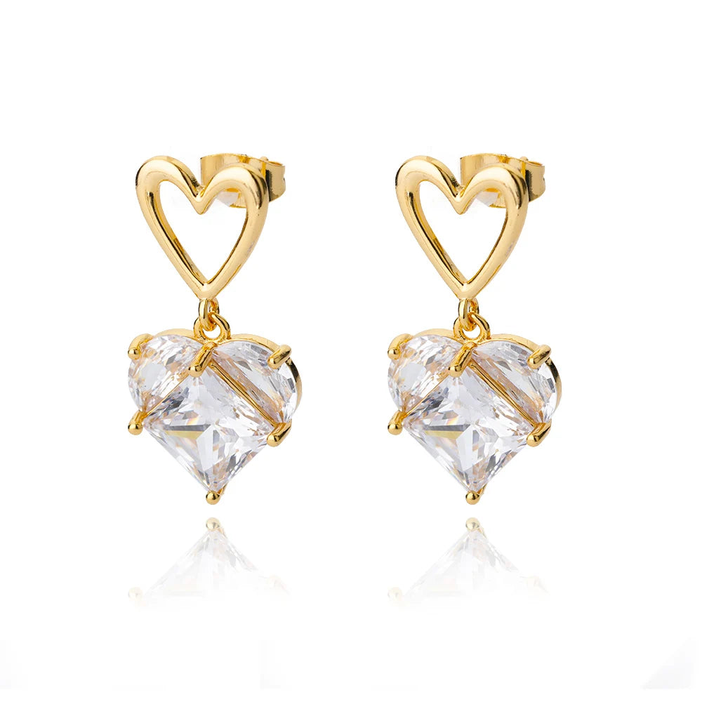 Zirkon Herz Ohrringe für Damen, Edelstahl, goldfarben, Piercing-Ohrringe, Trendschmuck 2025, Aretes, Accessoires für Frauen