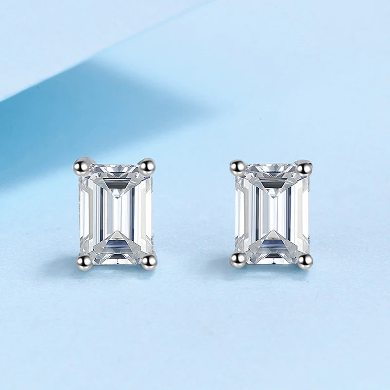 NeeTim 0.5CT 1CT 2CT Smaragd Radiant Schliff Moissanit Ohrstecker für Damen Laborgezüchteter Diamant 925 Sterlingsilber Ohrring Schmuck