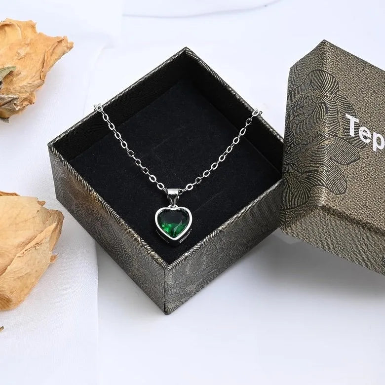 Collares con colgantes de cadena de plata de ley 925 con corazón rojo, verde y azul con circonita, accesorios de joyería de lujo para mujer, plata 925