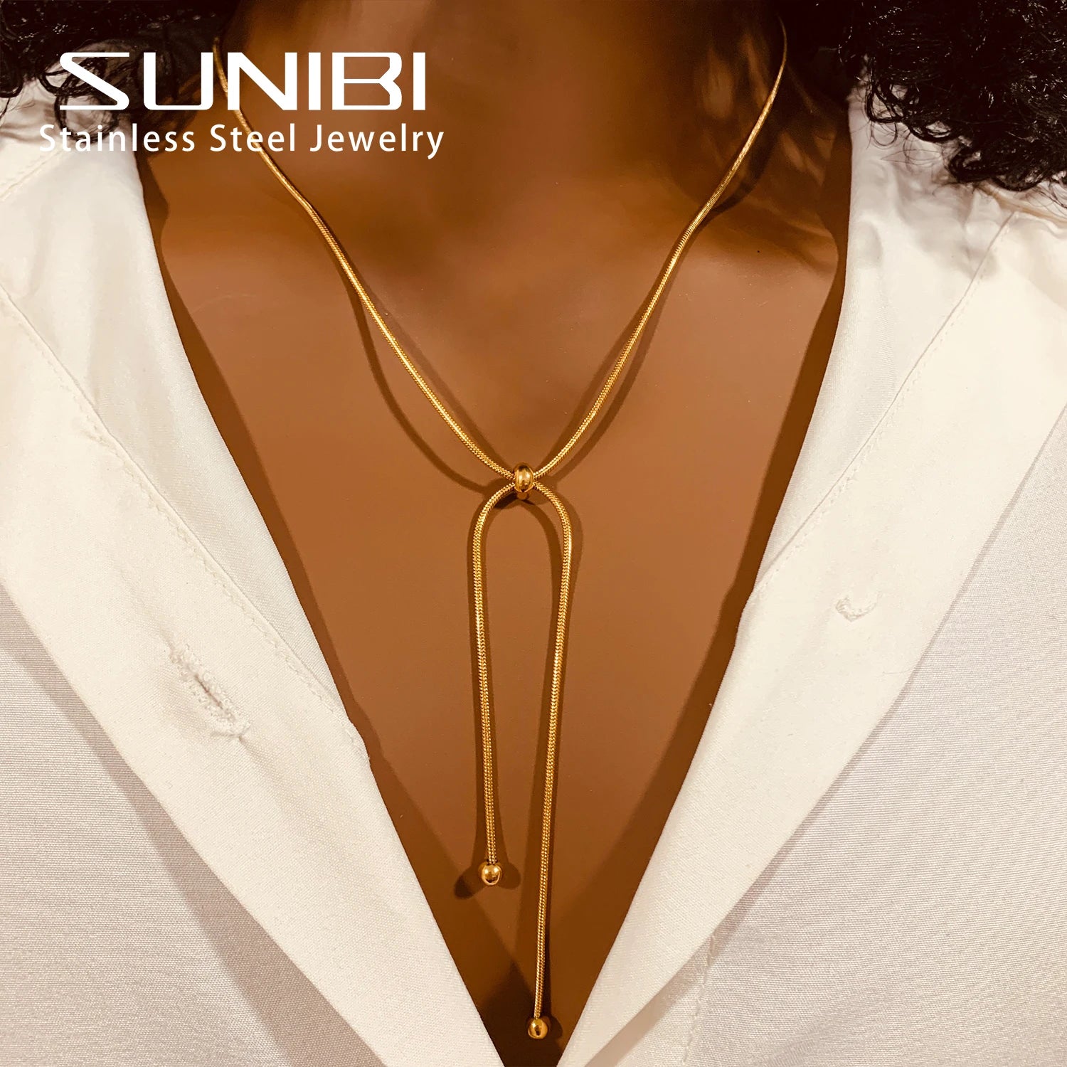 KOREANISCHE verstellbare Halskette aus Edelstahl für Damen, hochwertiges Design, goldfarbene Schlangenkette, Schmuck, Großhandel, Dropshipping