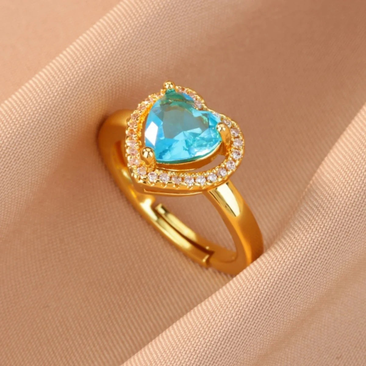 Bunter Zirkonia-Ring für Damen, Edelstahl, goldfarben, offener Ring, Vintage-Boho-Hochzeitsfeier-Schmuck, Geschenk-Accessoires