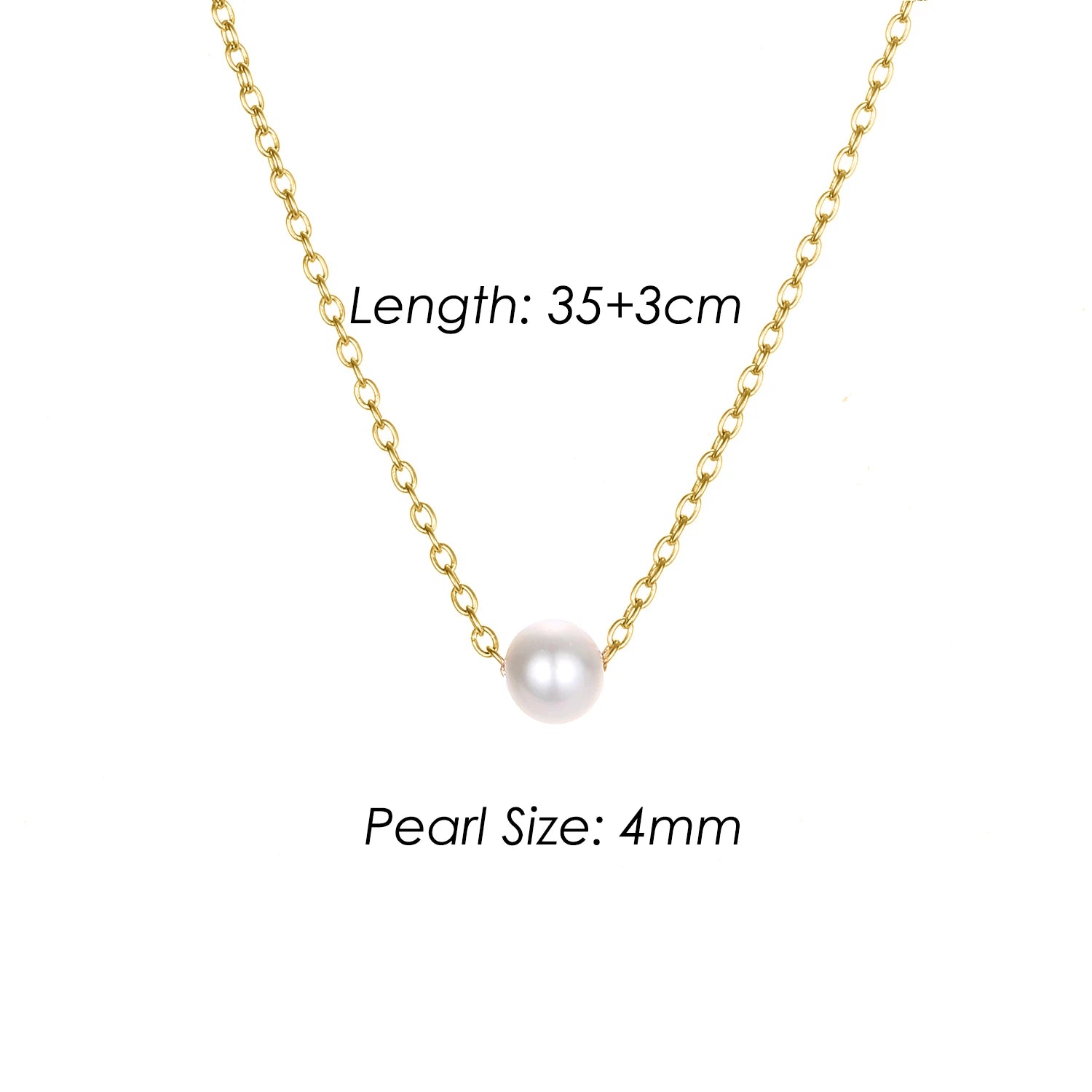 4MM Simulated-pearl Pendant Necklace for Women Dainty Stainless Steel Gold Color Necklace Women