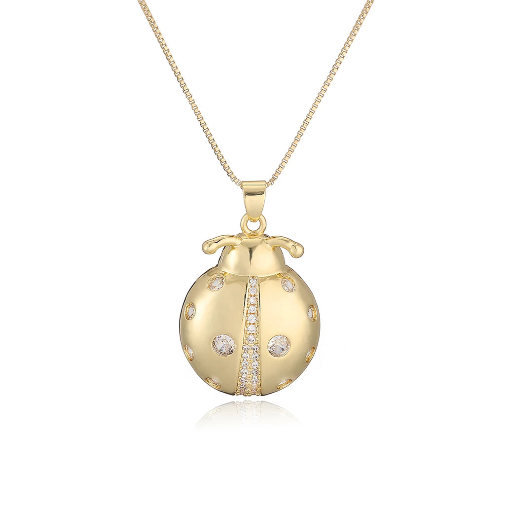 NEWBUY 2025 New Arrival Gold Color Delicate Ladybug Pendant Necklaces For Women AAA Cubic Zirconia Copper Jewelry Gift
