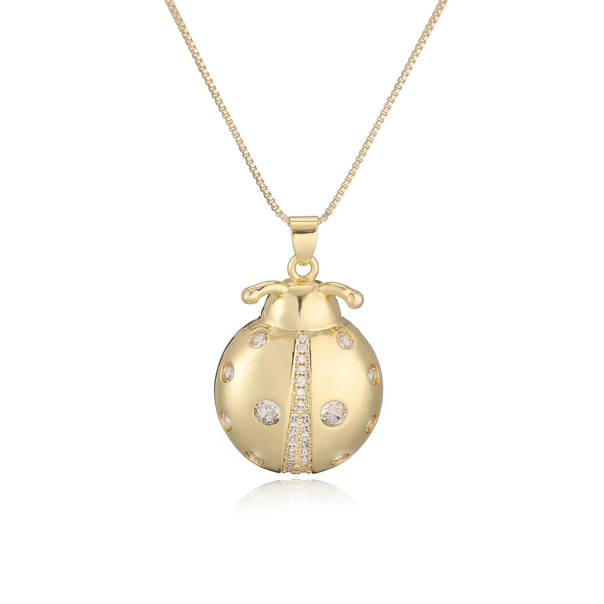 NEWBUY 2025 New Arrival Gold Color Delicate Ladybug Pendant Necklaces For Women AAA Cubic Zirconia Copper Jewelry Gift