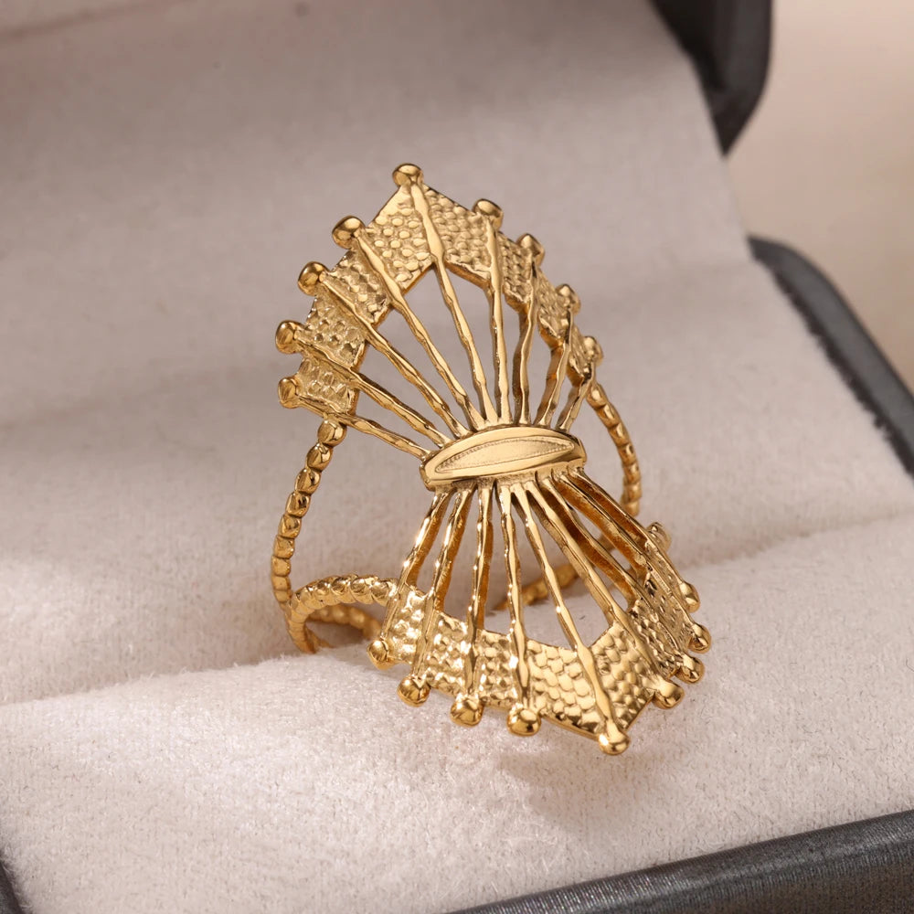 Edelstahl Runde Portrait Offene Ringe Für Frauen Gold Farbe Einstellbare Hochzeit Ästhetischer Ring Party Mode Schmuck Geschenk BFF