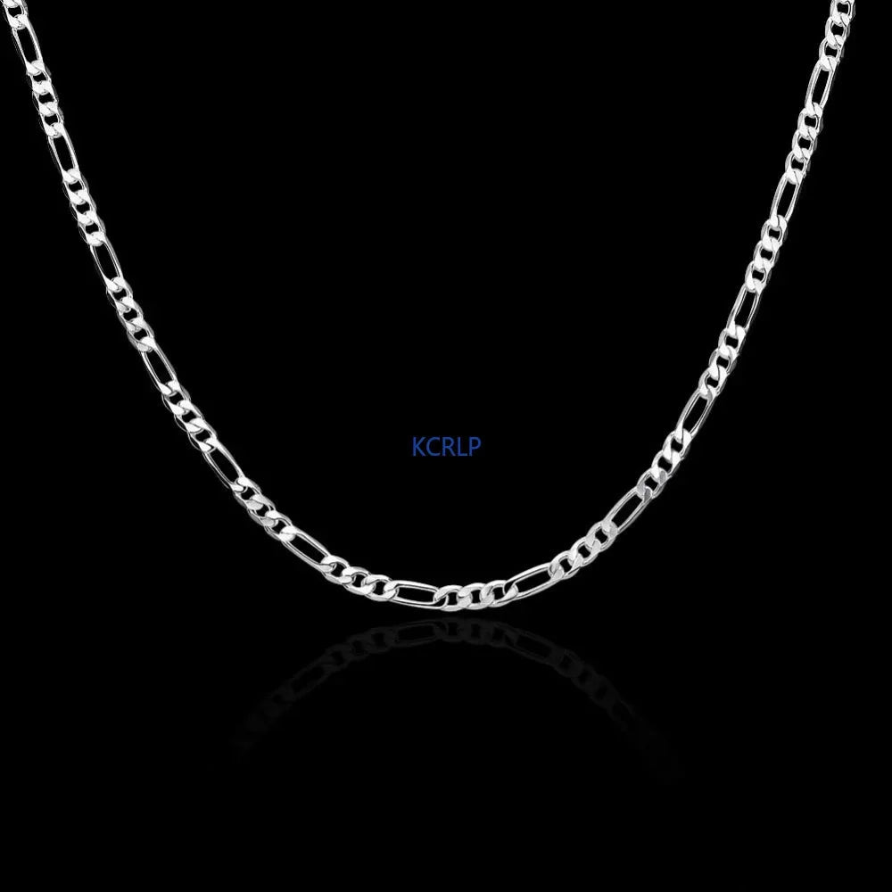 ALIZERO 40-75cm Plata 925 4mm Cadena Figaro Collar para Mujeres Hombres Collar Largo Joyería Hip Hop Regalo