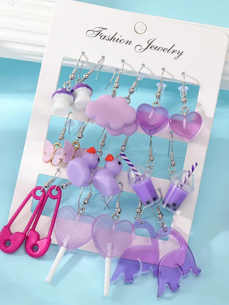 Cartoon Tier Ohrringe Set für Frauen Neue Y2K Mädchen Niedliche Bunte Geometrische Acryl Ente Liebe Drop Ohrringe Trendy Schmuck Geschenke