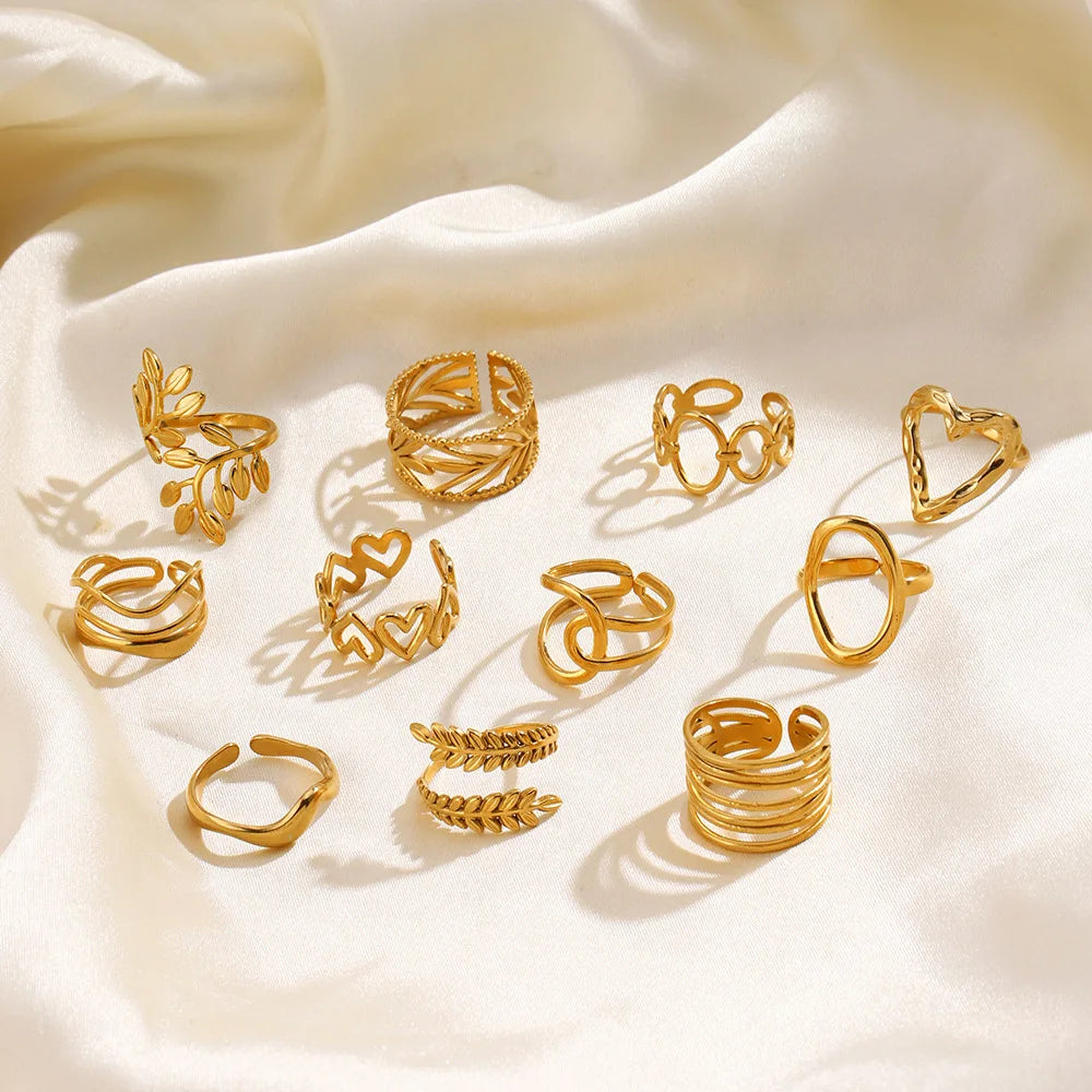 1 Stück Edelstahl Goldfarben Ringe für Frauen Wasserdicht Geometrisch Offener Fingerring Mädchen Mode Alltag Schmuck Accessoires