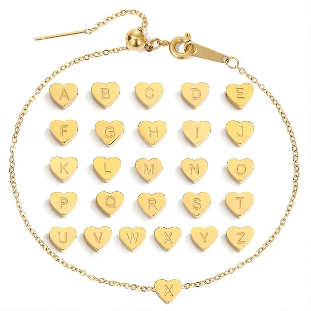 SUNIBI Herz-Anfangsbuchstaben 26 Buchstaben Armband für Frauen DIY Einfach Edelstahl Verstellbare Armbänder Schmuck Großhandel Dropshipping