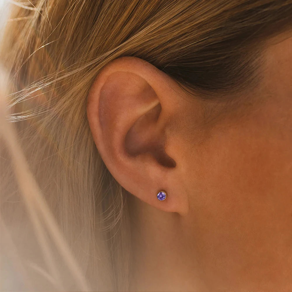 316L Edelstahl Geburtsstein Ohrstecker Piercingpistole Goldfarbene Push-Back Ohrringe Piercing Sicher für Baby und Frauen Geschenk Schmuck