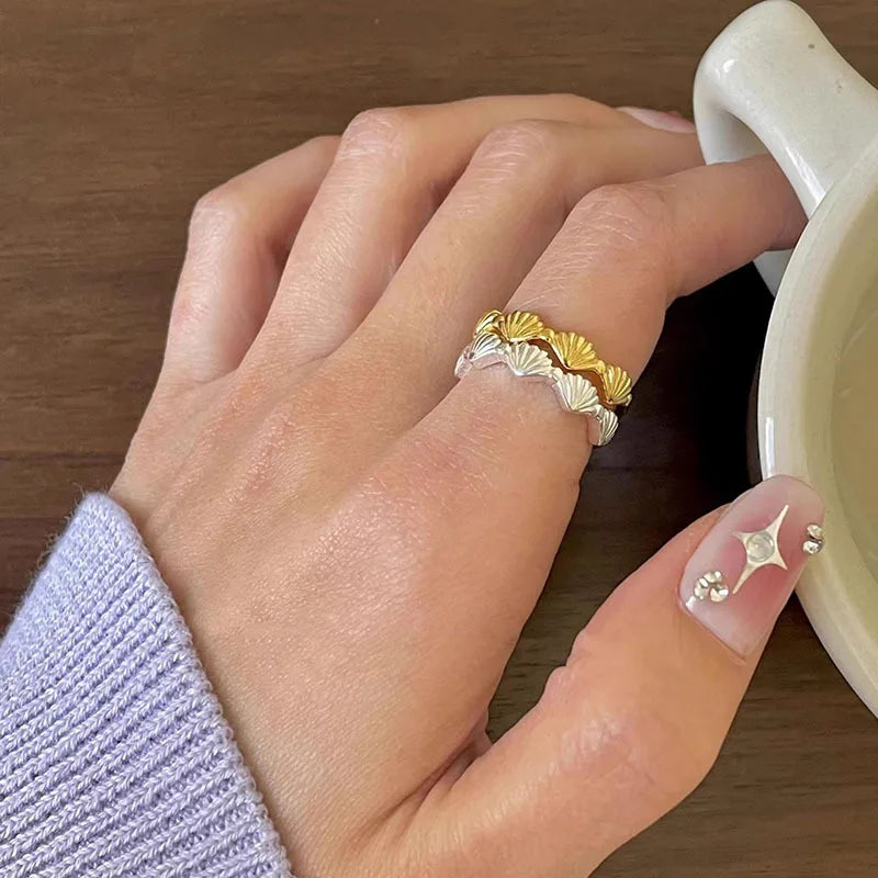Moda 925 Plata de Ley Concha Anillos Ajustables Joyería de Lujo Para Mujeres Accesorios Al Por Mayor