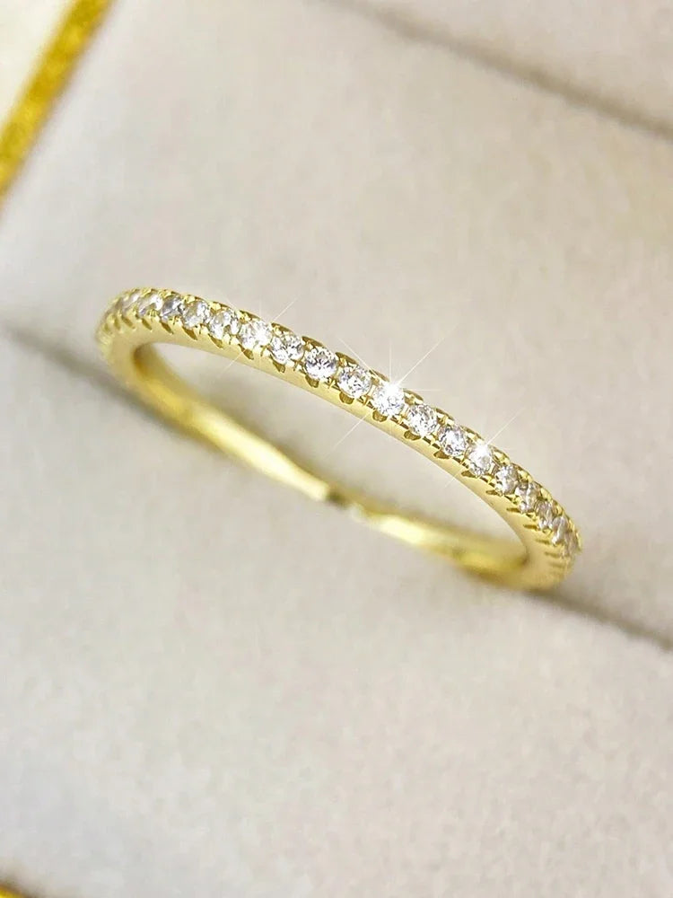 925 Sterling Silver Fashion Shiny 1.4mm Full Zircon Stackable Plain Ring For Women Daily Party Personalized Fine Jewelry