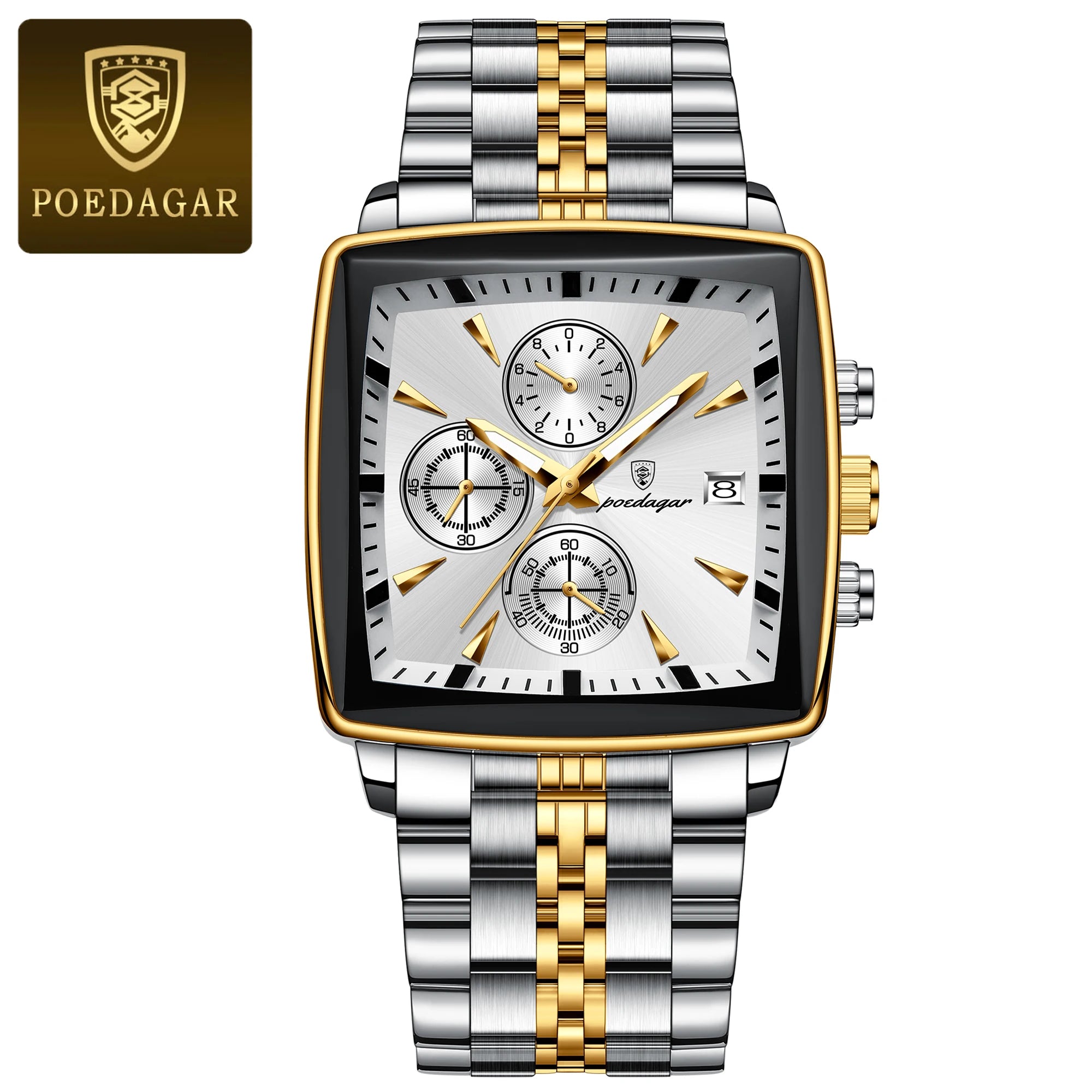 POEDAGAR Reloj de Pulsera para Hombre de Lujo, Impermeable, Luminoso, de Acero Inoxidable, Cronógrafo, Fecha, de Cuarzo, para Negocios
