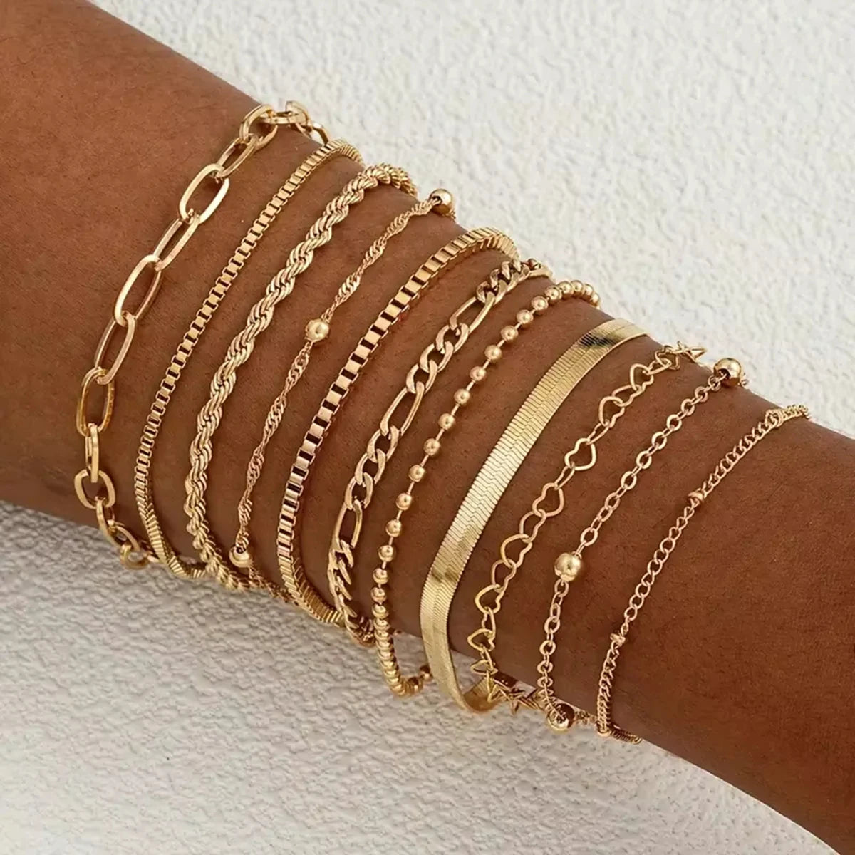 11tlg. schickes Schlangenketten-Armband-Set für Damen, böhmisch, einfach, elegant, Herz, geometrisch, Kette, Urlaub, Date, Freizeit, Schmuckgeschenke
