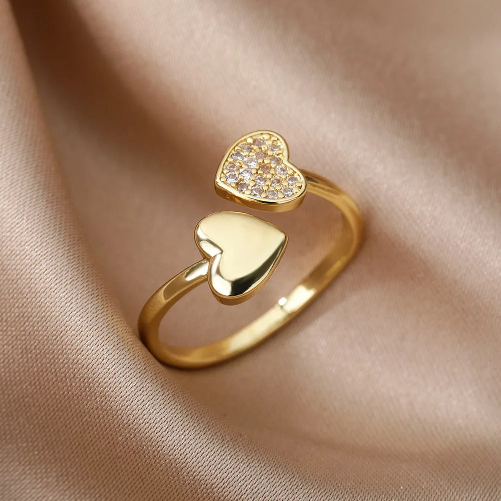Zirkon-Ketten-Kreuzringe für Damen Vintage Goldfarbe Edelstahl Geometrischer offener Ring Mode Hochzeit Ästhetischer Schmuck Geschenk