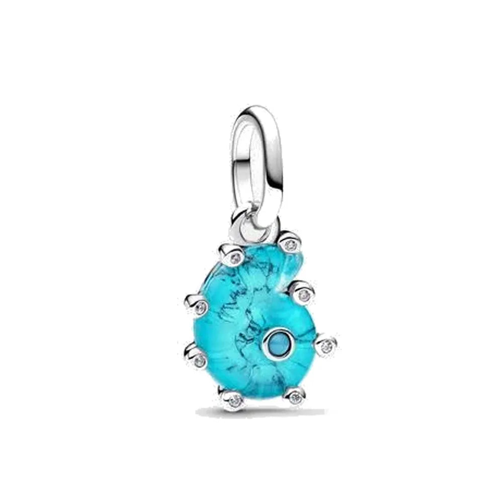 Europäische Sommer Blaue Serie Schildkrötenblumen-Anhänger Passend für S925 Europäisches 925 Sterling Silber Armband Armreifen Halskette