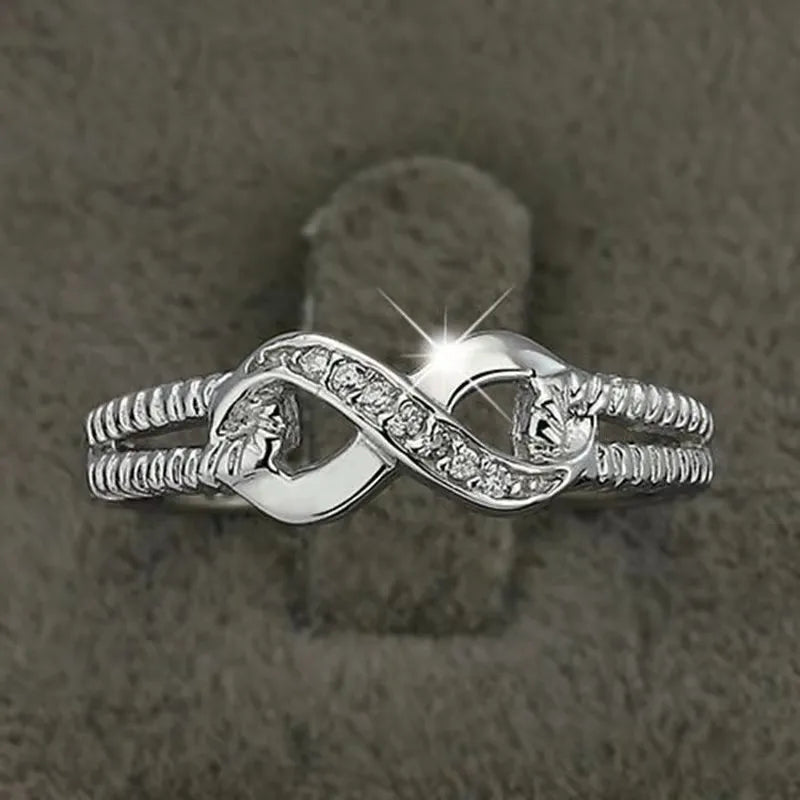 Anillos con forma de 8 con letras de la suerte para mujer, de plata de ley, circonita cúbica AAA, joyería de la eternidad, regalo de boda para mujer