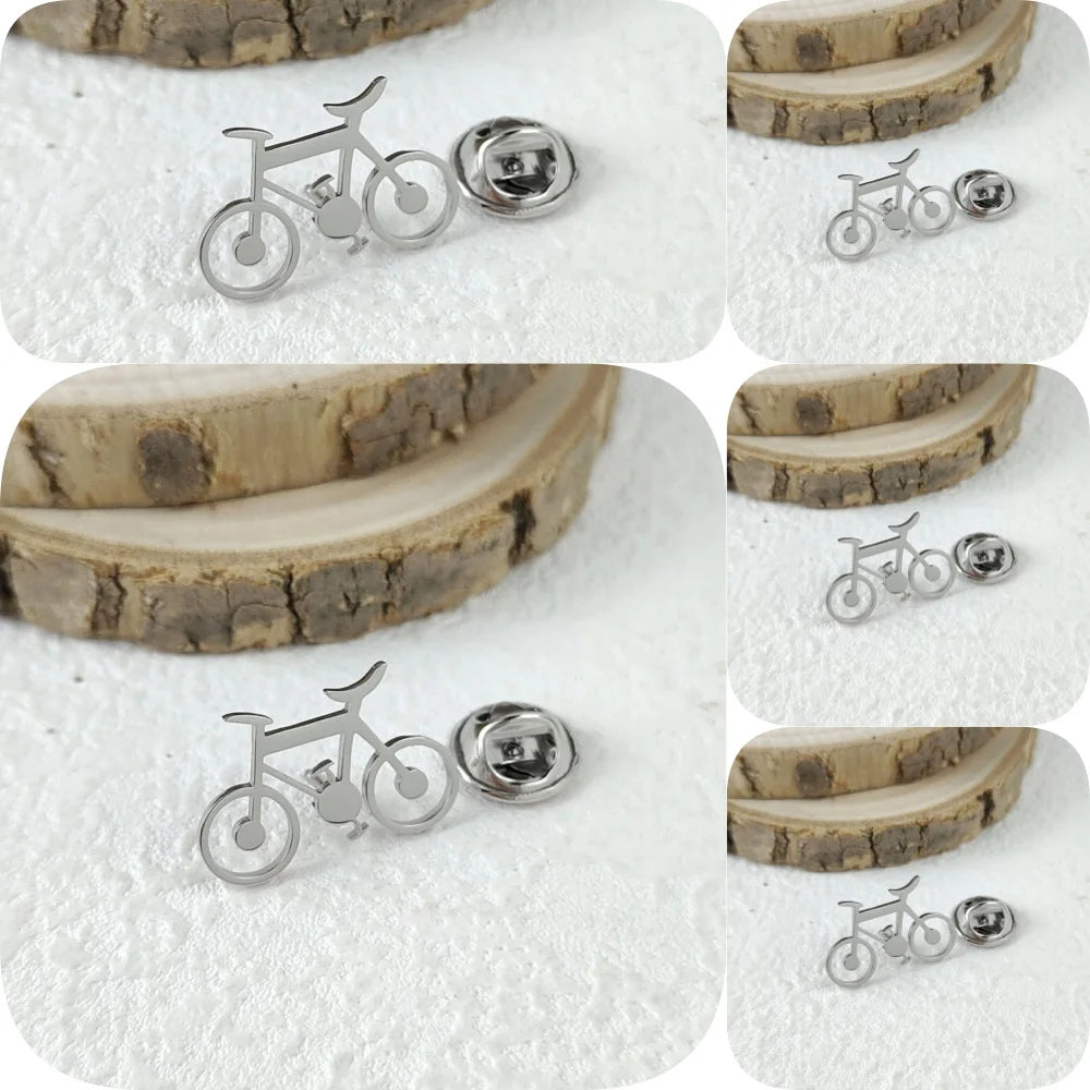 New punk style bicycle hollow stainless steel gold-plated badge, suit lapel pin waterproof black, men's brooch set