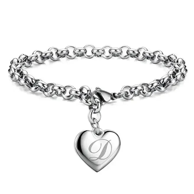 925 Sterling Silber Fein 26 Buchstaben Damen Herren Kette Armband Anhänger Herz Süß Hochzeit Persönlichkeit Schmuck Damen Geschenk Party 20cm