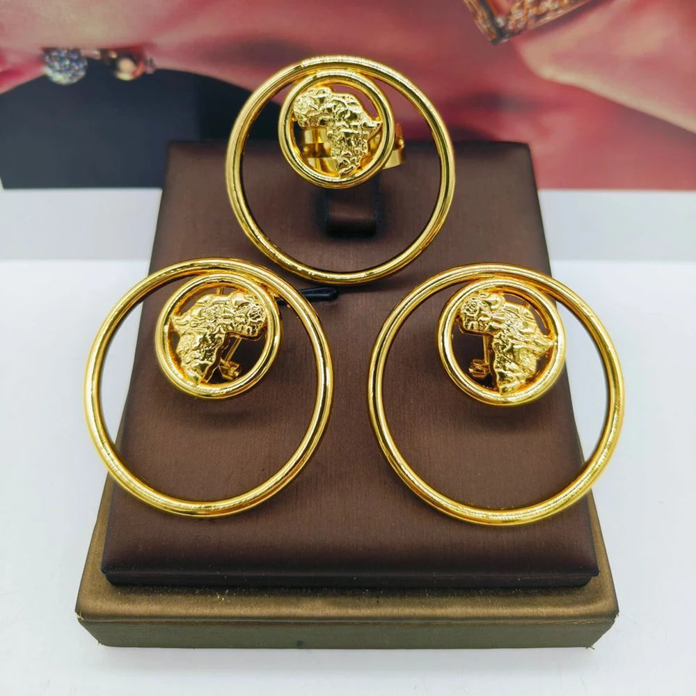 Ohrringe und Ring Schmuckset für Damen Afrikanische 18 Karat Gold Farbe Ohrringe mit Fingerring 2-teiliges Set für Party Äthiopien Täglicher Gebrauch