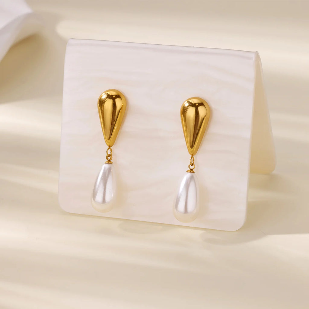 Elegante Imitationsperlen-Ohrringe für Damen Edelstahl Herz Schmetterling Muschel Tropfenohrringe Luxuriöser Ästhetischer Schmuck als Geschenk